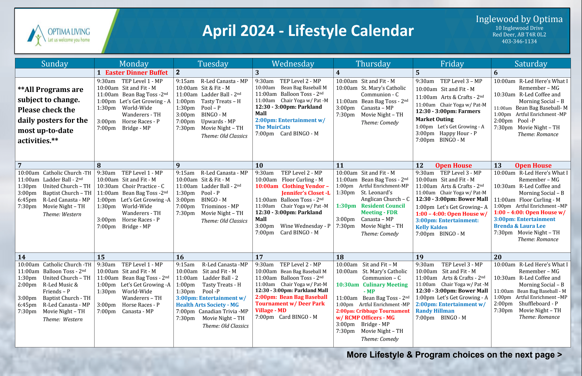 Inglewood April 1-20 2024 event calendar
